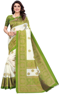 Moda Rapido Printed Bollywood Pure Silk Saree(Green, White)