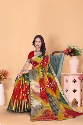 Aarunika MNT Solid/Plain Bollywood Organza Saree(Multicolor)