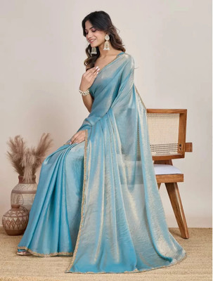 ASHTA Woven Bollywood Jimmy choo, Pure Cotton Saree(Light Blue)