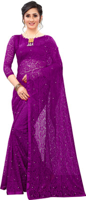 LOROFY Embellished Bollywood Net Saree(Blue)