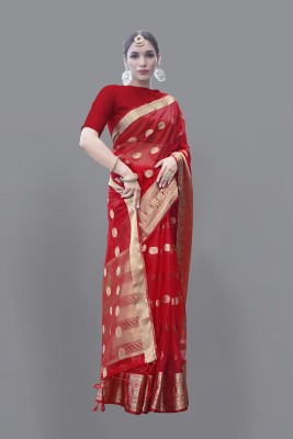 KOTHARI SBT Woven Bandhani Organza Saree(Red)