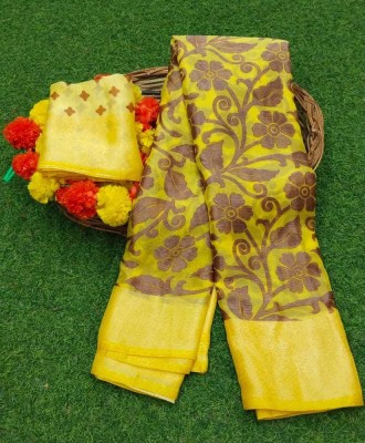 TRANDY SMOOTH BRASSO Printed Daily Wear Brasso Saree(Yellow)