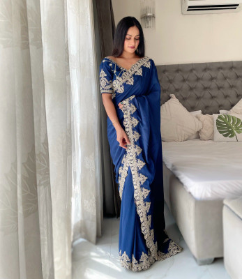 ZARISTACREATION Embroidered Bollywood Silk Blend Saree(Blue)