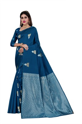 ZAKHRO Self Design Chanderi Cotton Silk Saree(Blue)