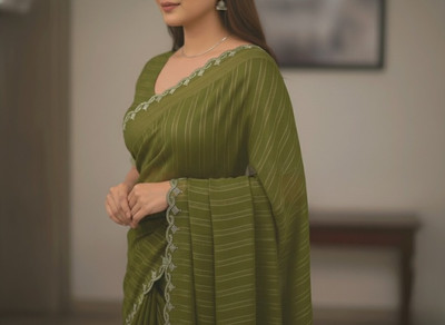 ShreeVastra Striped, Embroidered, Embellished Daily Wear Georgette Saree(Multicolor)