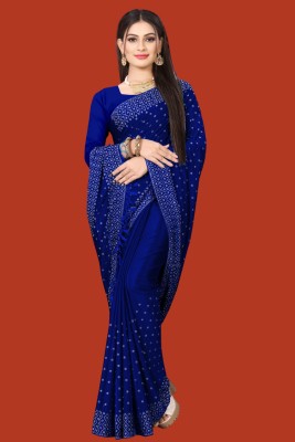 rudraCreation Embellished, Solid/Plain Bollywood Chiffon Saree(Blue)