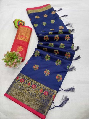 SARIMANIA Self Design Kanjivaram Pure Silk, Art Silk Saree(Blue)