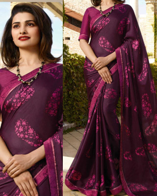 MEETVIN COUTURE Printed, Self Design, Digital Print, Embroidered, Floral Print, Solid/Plain Daily Wear Georgette, Chiffon Saree(Purple)