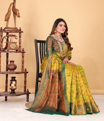 LAVYANSH CREATION Self Design, Woven Banarasi Art Silk, Jacquard Saree(Yellow)