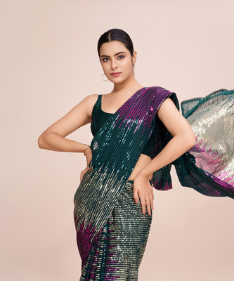 Clemira Embroidered Bollywood Georgette Saree(Green)