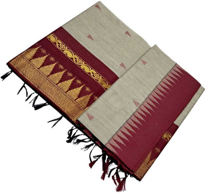 sri amman sarees Woven Gadwal Cotton Blend Saree(Silver, Red)