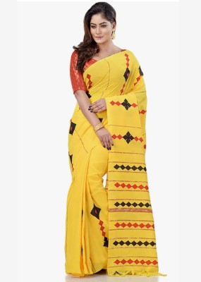 Krishneshwari Self Design Handloom Pure Cotton Saree(Yellow)