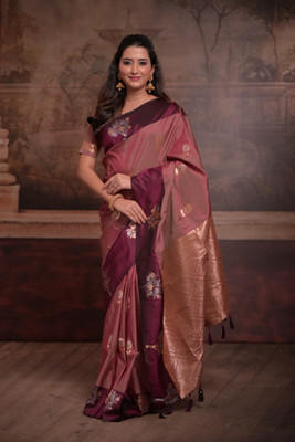 HouseOfCommon Woven Banarasi Cotton Silk Saree(Maroon)