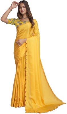 Apnisha Solid/Plain Bollywood Chiffon Saree(Yellow)