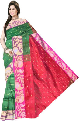 Pradip Fabrics Self Design Handloom Cotton Blend Saree(Dark Green)