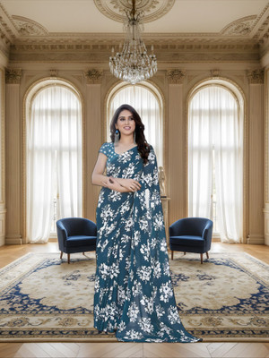 SmittenSmit Printed Bollywood Georgette Saree(Green)