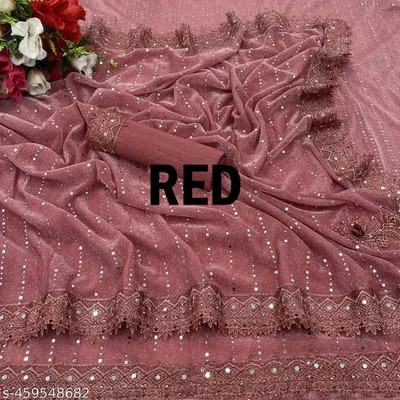 Amavii Embellished Bollywood Lycra Blend Saree(Red)