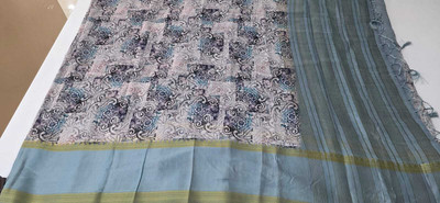 Tatva Silk Digital Print Bollywood Handloom Cotton Blend Saree(Light Green)