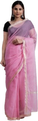RAJGLOBAL Solid/Plain Kota Doria Cotton Blend Saree(Light Blue)