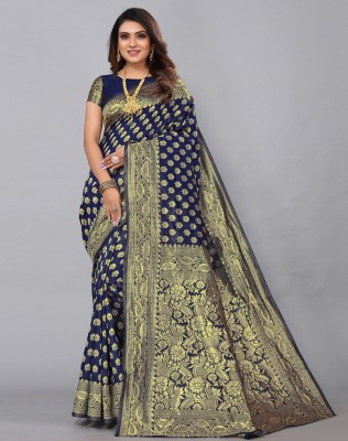 SIRIL Embellished, Paisley, Woven Banarasi Silk Blend, Jacquard Saree(Dark Blue, Gold)