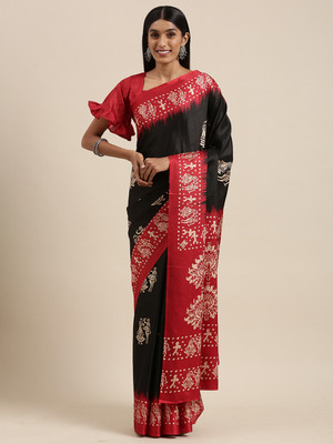 Divastri Printed Chanderi Art Silk Saree(Black)