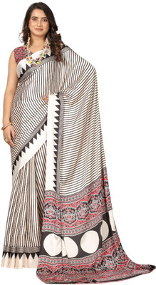 Virendra Textiles Printed Bollywood Satin Saree(Black, White)