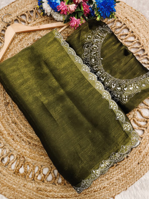 ZOYAL ENTERPRISE Self Design, Embellished Bollywood Jimmy choo Saree(Light Green, Silver)