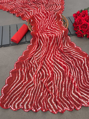 S.R.TEXTILES Printed Daily Wear Georgette Saree(Red, White, Silver)