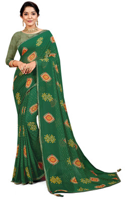 TINA FASHION Embellished Bollywood Polyester Saree(Dark Green)