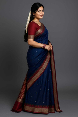 Afronza Woven, Temple Border, Self Design Sambalpuri Silk Blend, Art Silk Saree(Dark Blue)