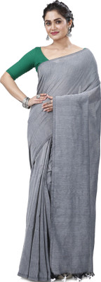 DipDiya Solid/Plain Handloom Pure Cotton Saree(Grey)