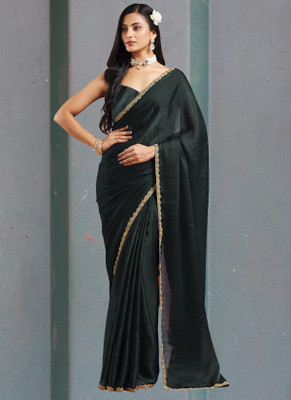 LOROFY Solid/Plain Bollywood Jute Silk Saree(Black)