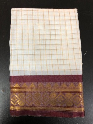 RUHKRUSH Embellished, Self Design, Checkered, Striped, Woven Chinnalapattu Cotton Silk, Jacquard Saree(White, Maroon)