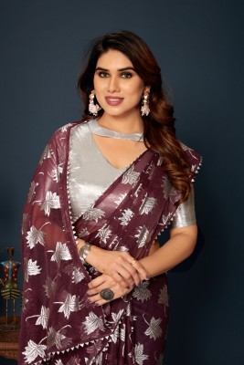 Parmila Fashion Embellished Bollywood Silk Blend Saree(Purple)