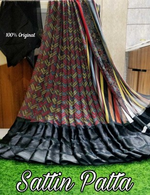 Dwini Printed Daily Wear Georgette, Satin Saree(Black)