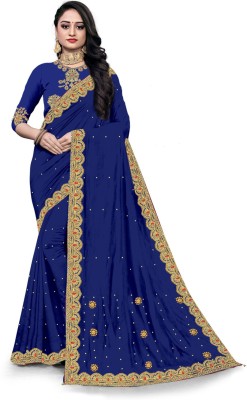 Vraj Textile Embroidered Bollywood Pure Silk Saree(Blue)