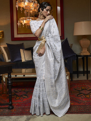 Divastri Woven Kanjivaram Silk Blend Saree(Grey)