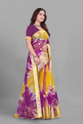 Aarunika MT Solid/Plain Bollywood Organza Saree(Magenta)