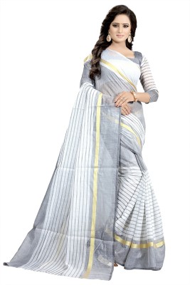 Saadhvi Striped Kalamkari Georgette Saree(White)