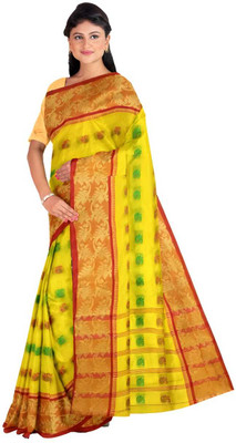 HARE KRISHNA ENTERPRISE Solid/Plain Handloom Pure Cotton Saree(Yellow)