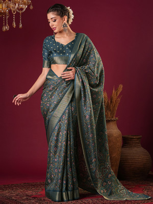 Sareemall Printed Chinnalapattu Silk Blend Saree(Blue)