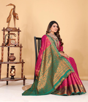 LAVYANSH CREATION Self Design, Woven Banarasi Art Silk, Jacquard Saree(Pink)