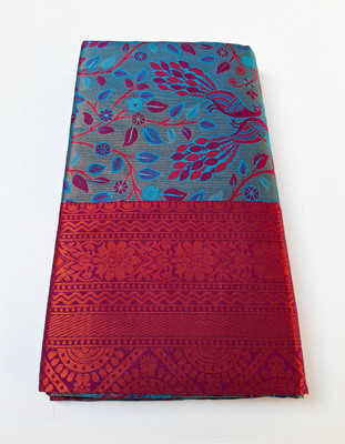 The Geetaz Woven Kanjivaram Silk Blend Saree(Dark Blue)