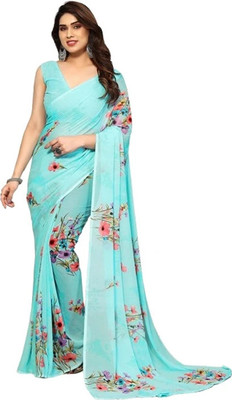 Pranjal Printed Daily Wear Georgette Saree(Light Blue)