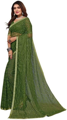 NORAFLEX Self Design Bollywood Net Saree(Green)