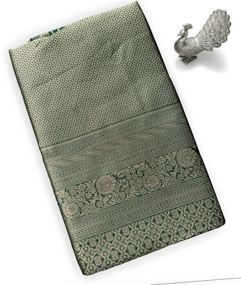 The Geetaz Woven Kanjivaram Silk Blend Saree(Dark Green)