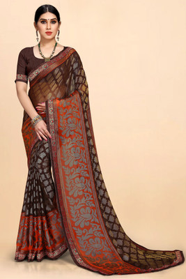 Sareeve Printed, Embroidered Bollywood Chiffon, Georgette Saree(Brown)