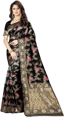 manmohitsaree Woven Banarasi Jacquard Saree(Black)