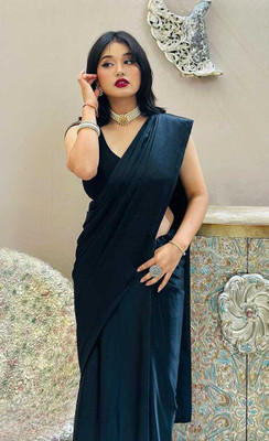 Anand Sarees Solid/Plain, Dyed Bollywood Georgette Saree(Black)