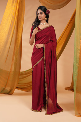 LETITBE Solid/Plain Bollywood Silk Blend Saree(Maroon)